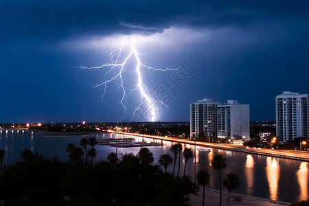 打雷闪电的城市雨夜背景