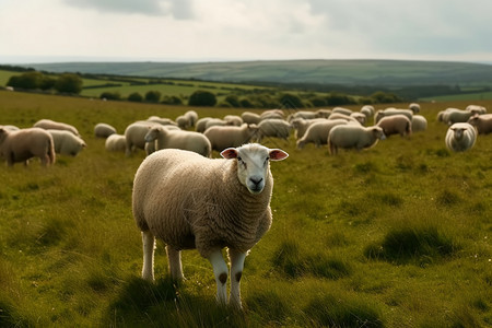 牧场草原上的羊群绵羊高清图片素材