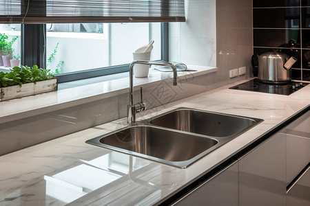 洗碗槽现代厨房装修和水槽背景