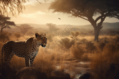 丛林里的非洲豹插画