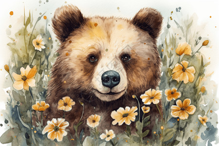 花丛里的熊背景图片