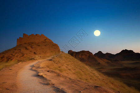 土卫二月亮土星夜幕中的城墙背景