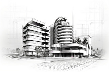 设计绘制现代的建筑和设计插画