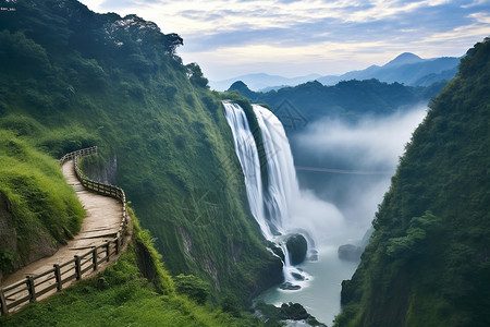 波澜壮阔瀑布风景背景