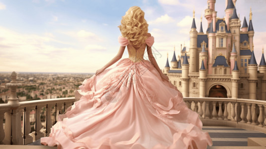 花裙芭比娃娃在城堡前设计图片