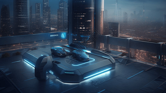 未来的科幻城市未来城市景观下的充电站背景