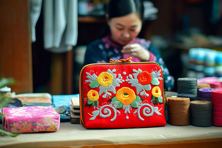 刺绣荷包传统的绣花荷包背景