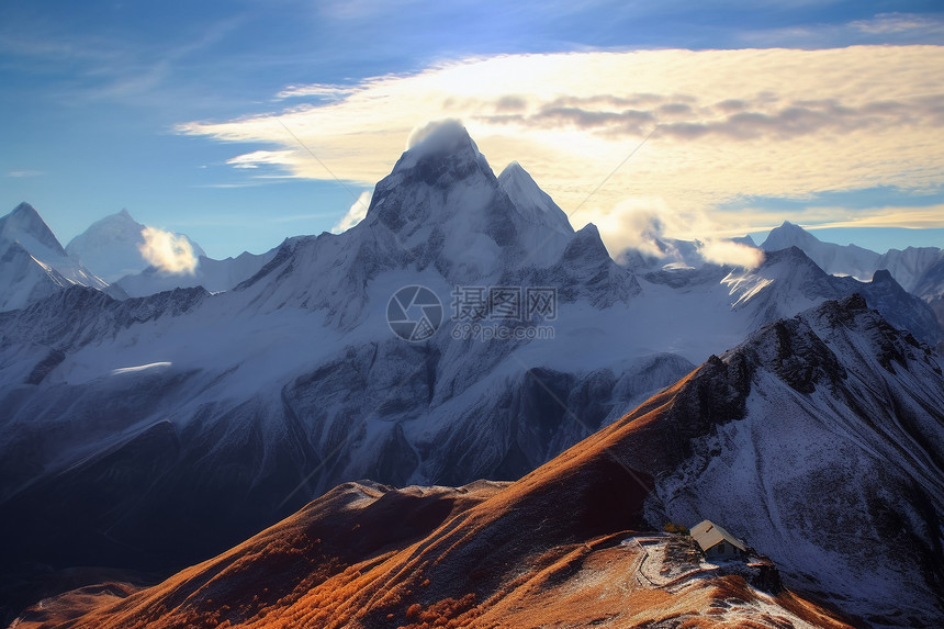 冬天的雪山山峰图片