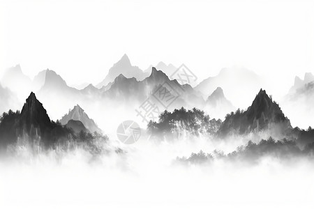 风景画装饰画框山水墨画视图插画