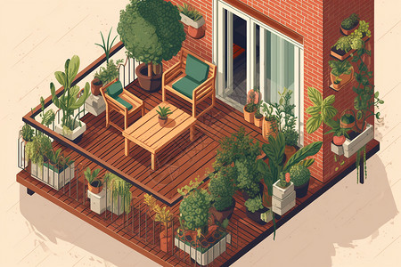 阳台花园阳台上的花园插画