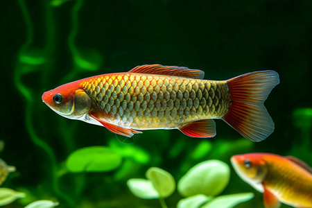 鱼缸里的鱼鱼缸里金色的鱼背景