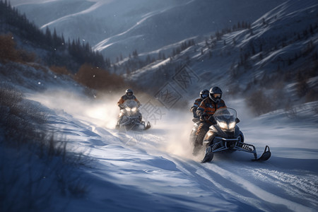 雪地里骑摩托背景图片