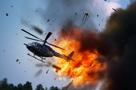 直升机爆炸的烟雾背景图片