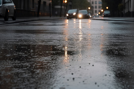 雨过之后晚上下过雨之后的潮湿路面背景