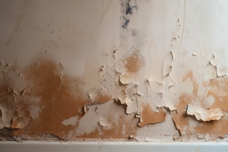 墙壁漏水造成墙壁损坏和剥落背景