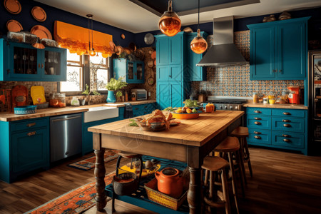复古的彩色厨房图片