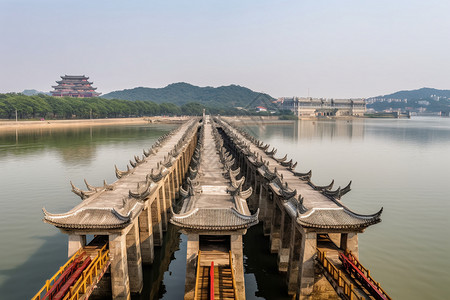 潮州广济桥古建筑桥梁高清图片