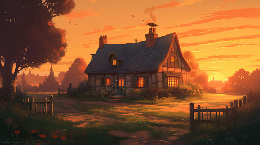 安静的乡村小屋背景图片