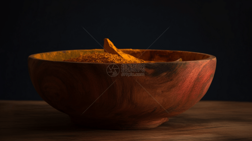 木碗中的姜黄图片
