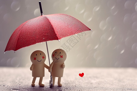 失落下雨天两个小人撑一把伞设计图片