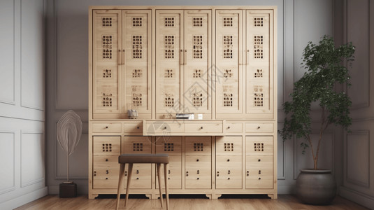 矮柜木质的中药柜设计图片