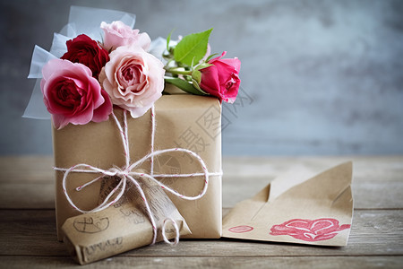 玫瑰花和礼物盒图片