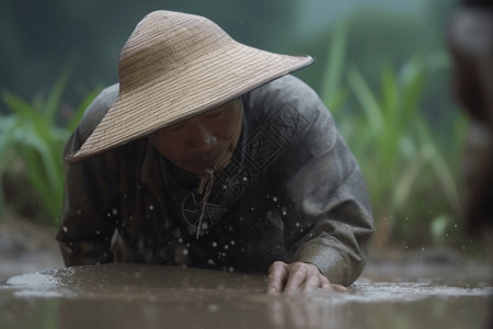 水稻种植地的农民图片