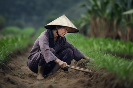 农民在田地里种植水稻高清图片