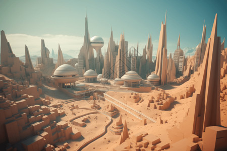 3D粘土模拟未来城市的场景背景图片