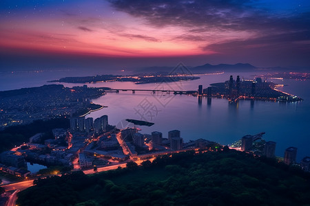 俯拍城市的夜景背景图片
