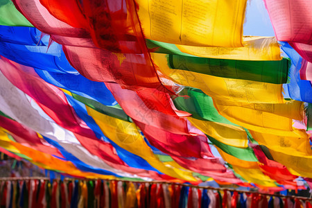 彩色节日旗帜多彩的布料背景