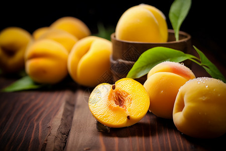 新鲜营养的黄桃背景图片