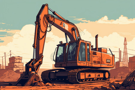 挖掘机械建筑工地里的挖掘机插画