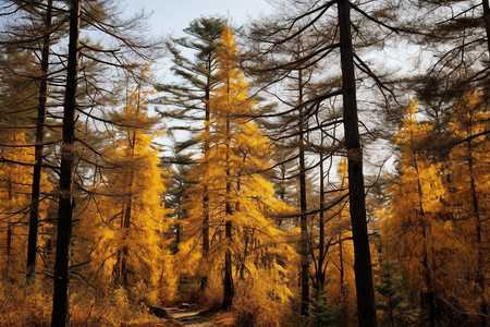 深秋枯黄的树图片