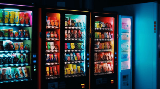 自动售卖机有各种小吃和饮料的自动售货机设计图片