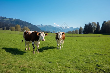 奶牛在牧场上吃草图片
