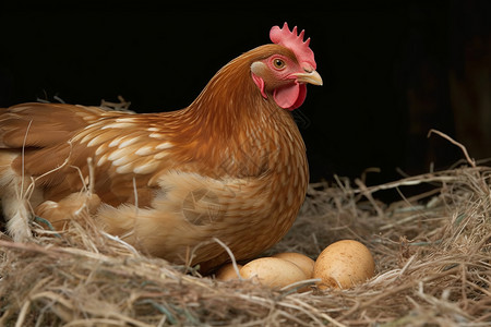 在巢里下蛋的母鸡图片