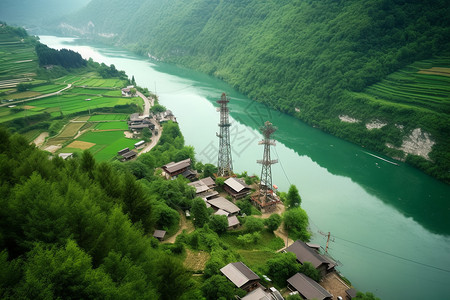 山脉和湖泊的自然风景图片