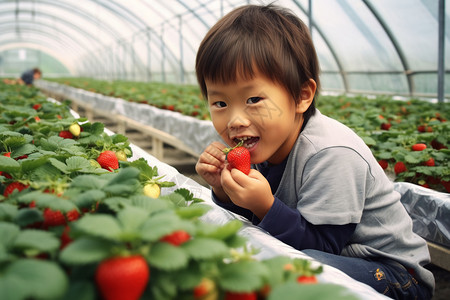 吃草莓的男孩图片