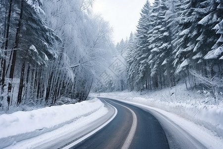 覆盖着雪的道路图片