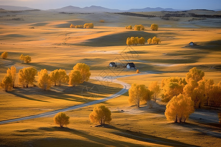 乡村风景画秋天的乡村小路背景