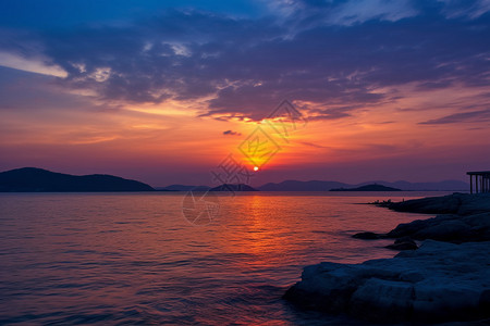 海上的日落景背景图片