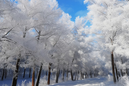 人工林冰雪覆盖的树林背景