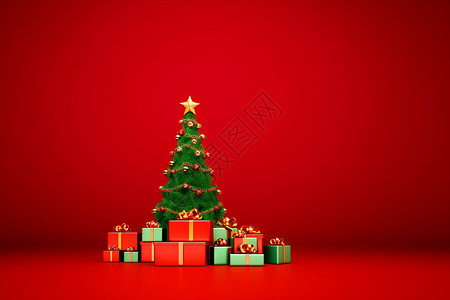 圣诞树和礼物盒背景图片