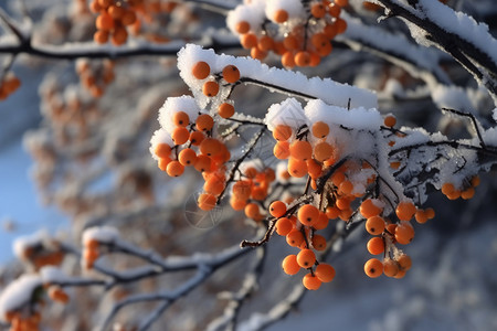 小雪节气印章沙棘枝背景