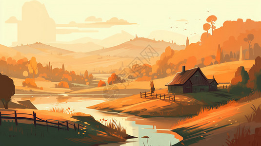 秋天的农舍背景图片