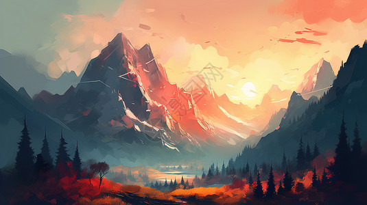 山脉的日落景色图片