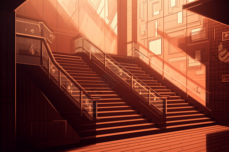露天影院楼梯和扶手的特写背景插画