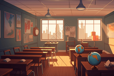 地球仪的教室背景图片