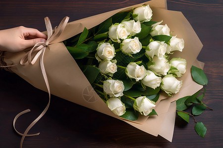 花束包装白玫瑰花束的特写镜头背景